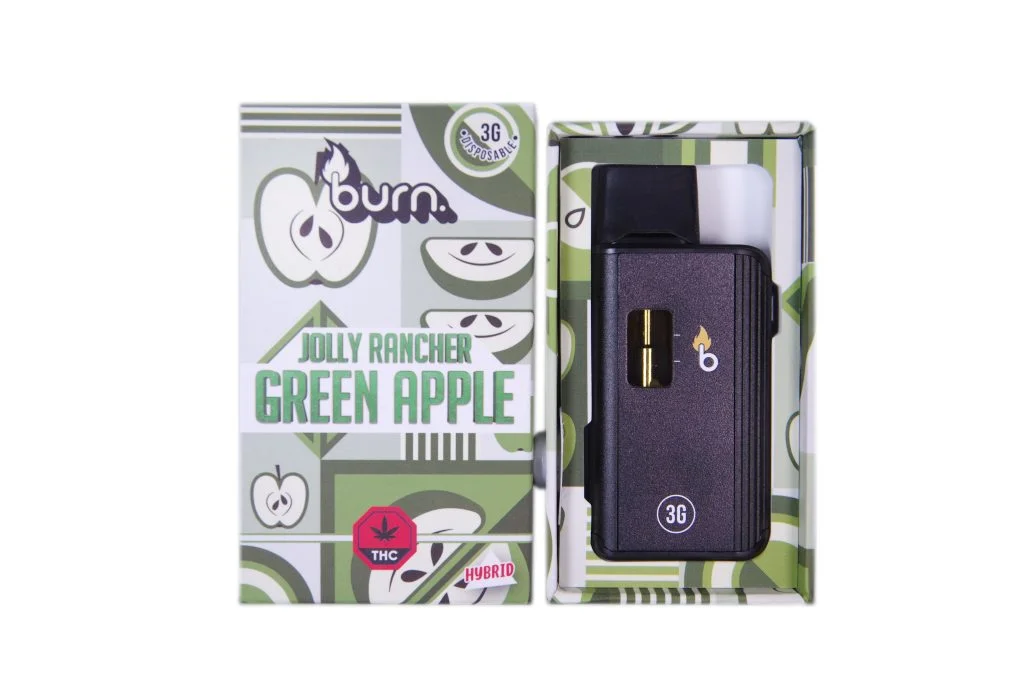 Burn Disposable Vapes – Jolly Rancher Green Apple (Sativa Dominant Hybrid) (3 Gram) - Image 1