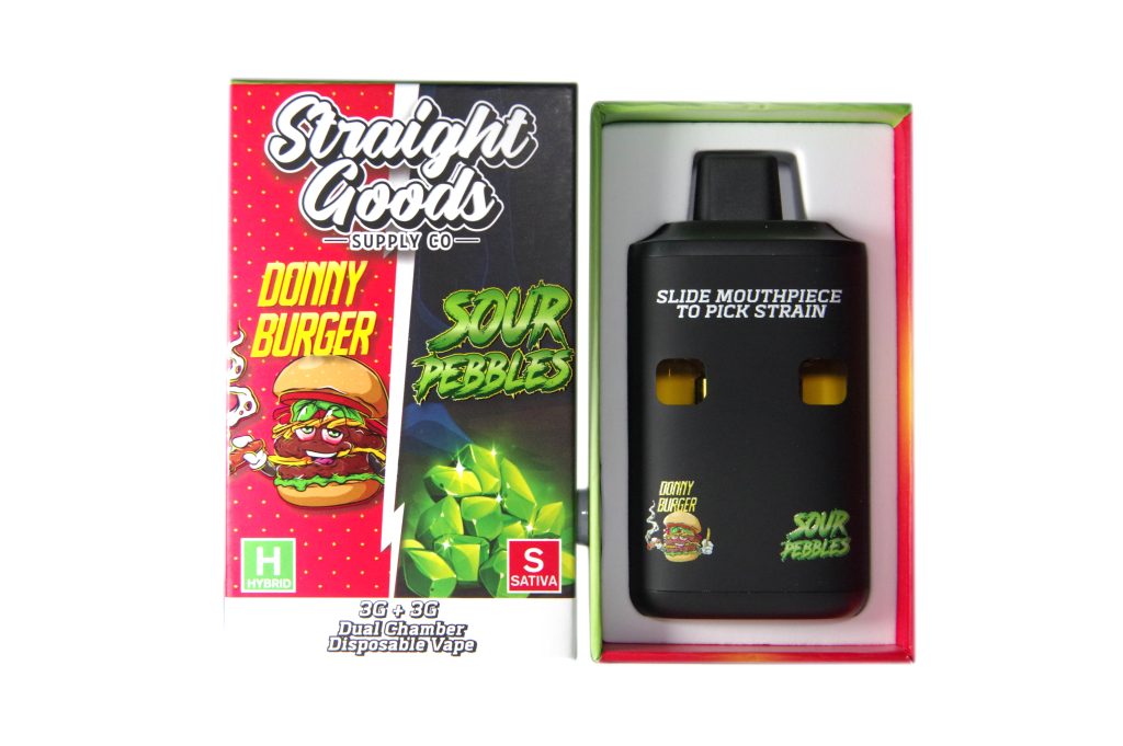 IMG_4431 Straight Goods Dual Chamber Vape – Donny Burger + Sour Pebbles (3 Grams + 3 Grams) - Image 1