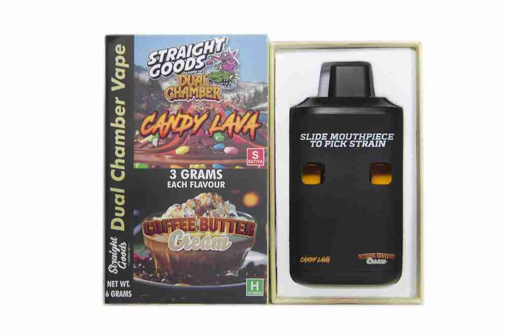 IMG_4450 Straight Goods Dual Chamber Vape – Candy Lava x Coffee Butter Cream (3 Grams + 3 Grams) - Image 1