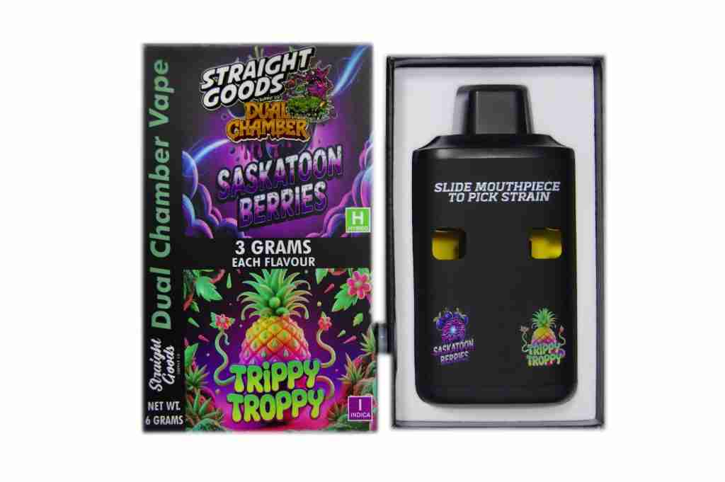 IMG_4904 Straight Goods Dual Chamber Vape – Saskatoon Berries + Tripy Tropy (3 Grams + 3 Grams) - Image 1